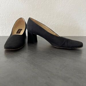 Sesto Meucci Olé Black Cloth Square Toe Block 2.5”‎ Heel Heels Women’s Size 9.5
